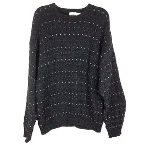 Alpine Ridge Sweater Crew Neck Cotton Blend Gray Marled X Dotted Stripe Sz Large